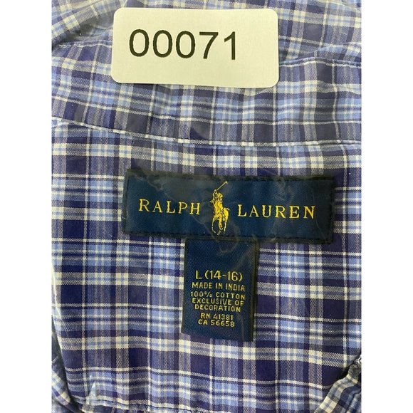 Polo Ralph Lauren Kids Blue White Plaid Checkered Button Down Shirt Size Large - Picture 7 of 7